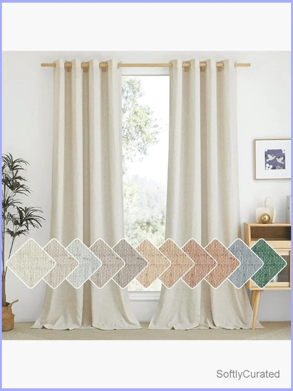 Linen Curtain Panels 84 inch Long Grommet Top Semi Sheer Light Filtering 2 Pack